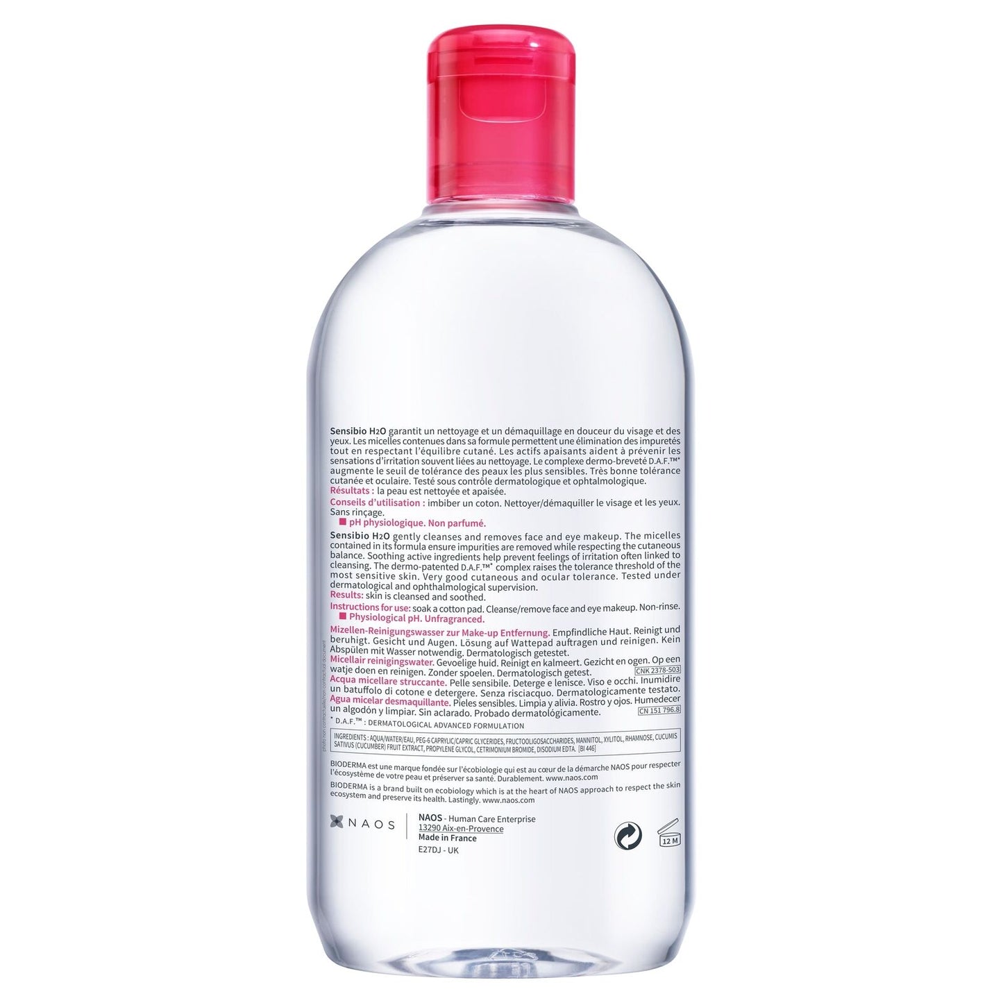 Bioderma Sensibio H2O Micellar Water Cleanser Pump Bottle 500Ml