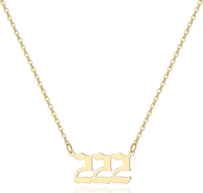 Angel Number Necklace for Women, 18K Gold Plated 000 111 222 333 444 555 666 777 888 999 Necklace Numerology Jewelry