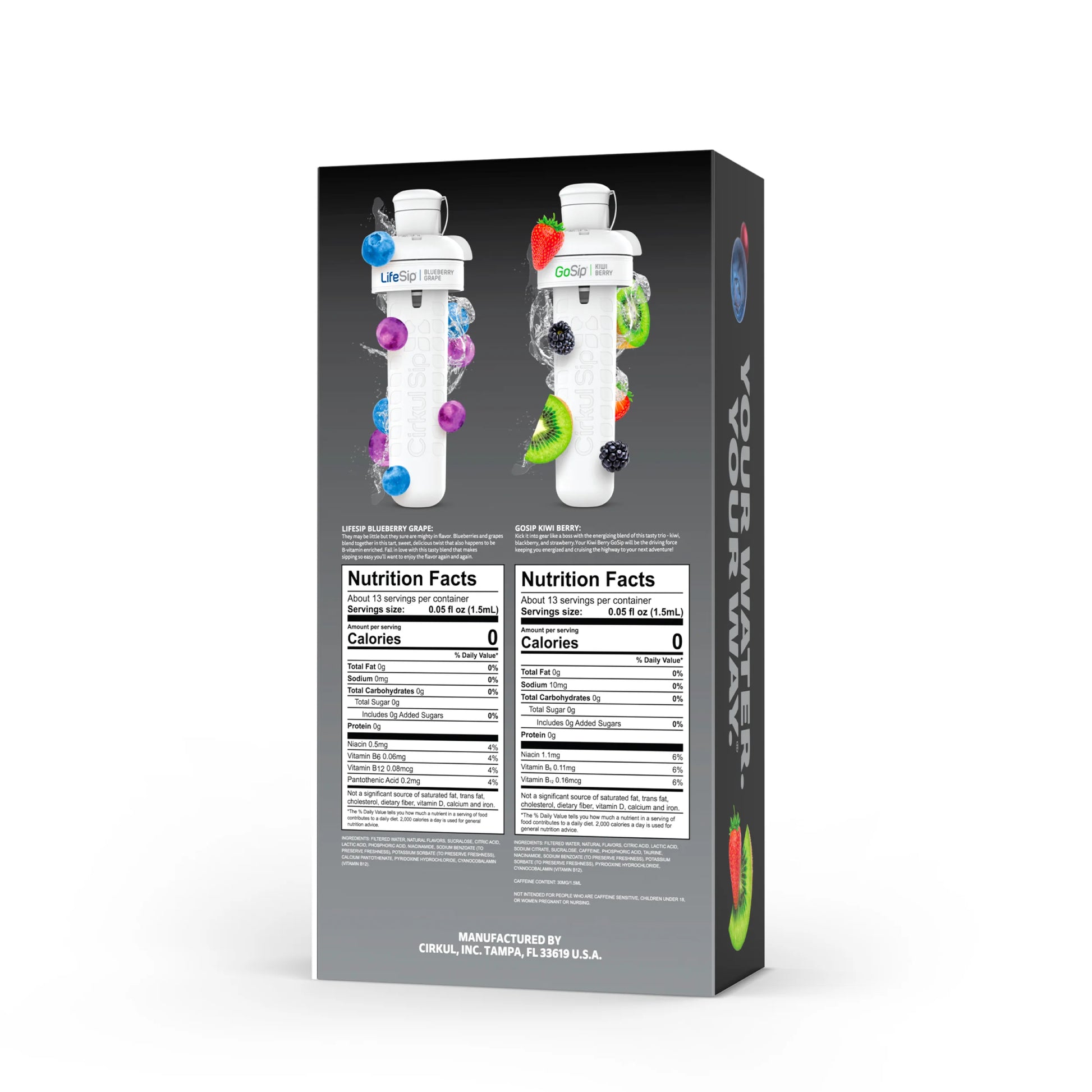 (4 Pack)  32Oz Matte Black Stainless Steel Starter Kit with Matte Black  Lid 2.0 and 2 Flavor Cartridges (Blueberry Grape & Kiwi Berry)